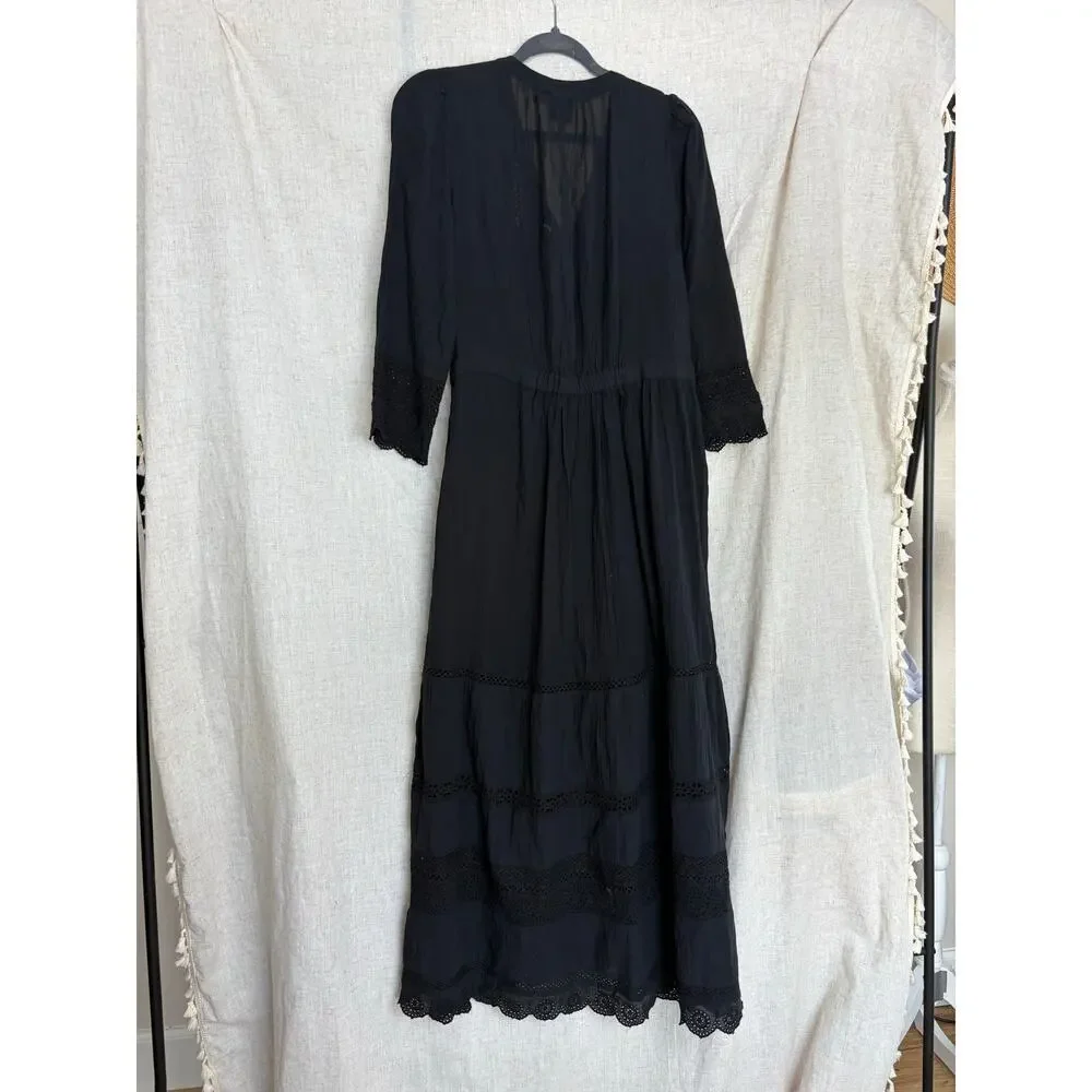 Gap Women's Black Textured Crinkle Lace Midi Dress Sz. S Tall - Picture 4 of 12